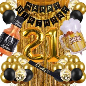 21St Birthday Decorations for Him Men, Happy 21 Bday Decor Black and Gold for He - Picture 1 of 12