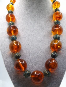VINTAGE MASSIVE NATÜRLICHE BALTISCHE GROSSE COGNAC BERNSTEIN CLOISONNE PERLENKETTE 23" - Bild 1 von 15