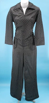 Mono De Colección Para Mujer Años 70 Blanco y Negro Lunares Cremallera Frontal Talla M Años 70 Poliéster Foto 1 de 4