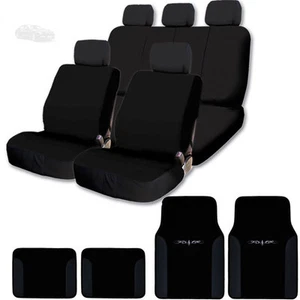 New Black Cloth Car Truck Seat Covers Floor Mats Split Rear Seat Set For BMW - Bild 1 von 12