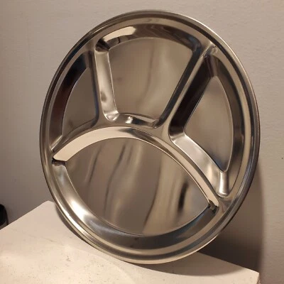 3 Round Food Serving Tray Metal Divided Plate 4 Compartments 12.5" diam. - Image 1 of 3