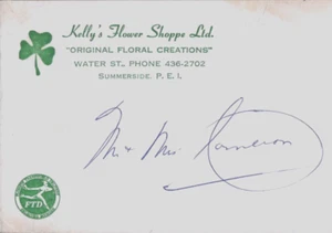 Kelly's Flower Shoppe Ltd. Summerside P.E.I. Water St. Green Clover Small Card - Foto 1 di 4