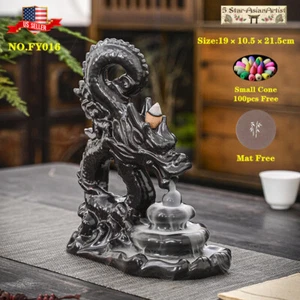Ceramic Backflow Incense Burner Dragon Mountain Waterfall 060 & 60pcs Cones Gift - Picture 1 of 32