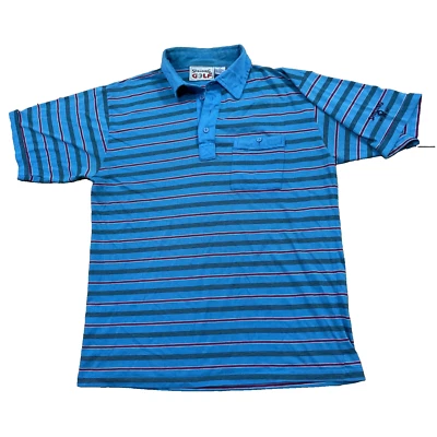 SPALDING GOLF Vintage Polo Shirt Men L Golf Grunge Holes Blue Striped Stretch L - Image 1 of 4