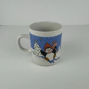 Penguin Christmas Mug Candy Cane Winter Snow Ceramic Coffee Cup 12 oz Holiday - Picture 1 of 8