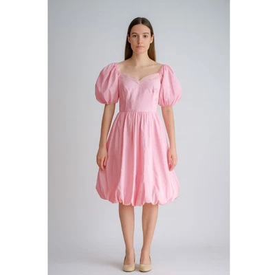 Vestido de fiesta graduación vintage años 80 rosa dobladillo burbuja manga abullonada hombro descubierto Foto 1 de 4