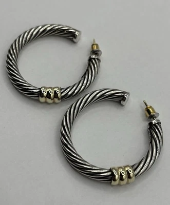 DAVID YURMAN Two-tone Twisted Cable Hoop Earrings 14K Gold, Sterling Silver 38mm - Image 1 of 4