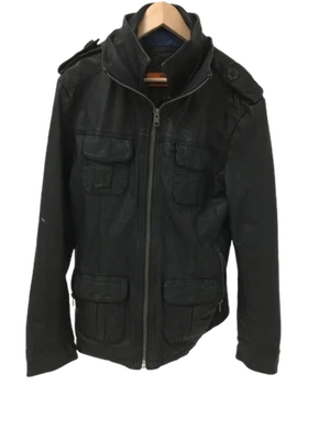 SUPERDRY JACKETEERS REAL LEATHER Men's UKL Black Zip Up Jacket Pre-Loved Classic - Image 1 of 4
