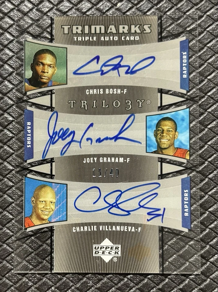 CHRIS BOSH GRAHAM VILLANUEVA 2006-07 UD Trilogy Trimarks Triple Auto /40 Raptors - Image 1 of 2