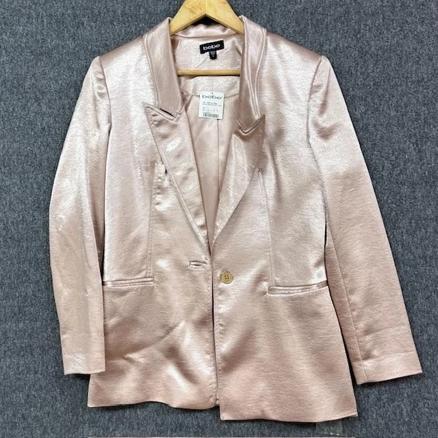 Bebe Blazer Mujer 6 Rosa Satinado Metálico Longline Chaqueta Botón Único - NUEVO Foto 1 de 4