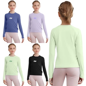 Kids Girls Tops Quick-Drying Tee Jogging Shirt Gymnastics Sportswear Cycling - Picture 1 of 41