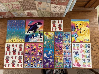 10 folhas adesivas vintage Lisa Frank chiclete cachorro panda dinossauro selo gatinho orca +cristal - Imagem 1 de 4