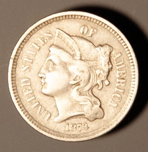 1873-P "Nickel" Three-Cent Copper Nickel Coin, Very Fine - Picture 1 of 2