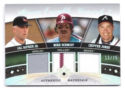 2006 UD Ultimate Ripken Schmidt Jones Ensemble Materials Triple Jersey #/25 - Image 1 of 2