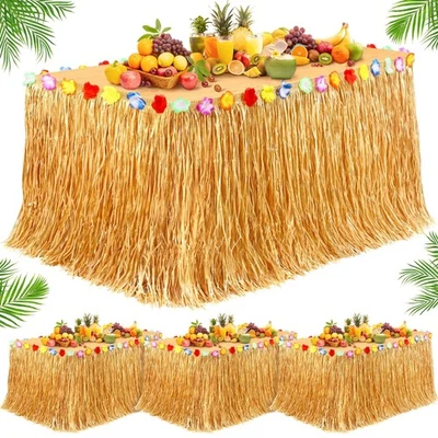 Paquete de 4 faldas de mesa de hierba Luau de 9 pies x 29,5 pulgadas falda de mesa de hierba hawaiana con... Foto 1 de 4