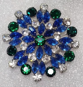 Kenneth Jay Lane KJL frühe signierte große blau grüne klare Kristallbrosche C566 - Bild 1 von 10