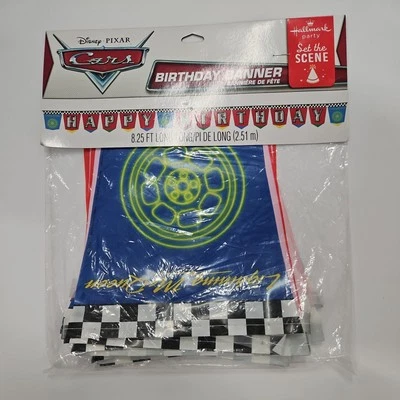 Banner de cumpleaños de coches Disney sello 8,25' largo decoración de fiesta McQueen Race  Foto 1 de 3
