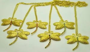 Wholesale Lot of 6 pcs dragonfly pendant Necklace gold 22"Chain Fashion Jewelry - Picture 1 of 5