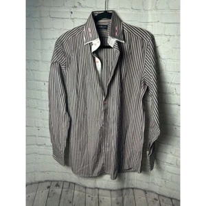 Domani Blue Label Striped Button-Down Shirt Elegant Office Wear - Picture 1 of 7