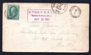 US 1881 PHILADELPHIA, PA. TO BOSTON FANCY "1" IN TRIPLE CIRCLE CANCEL RAIL ROAD - Picture 1 of 2