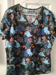 Disney Eeyore and Flowers 3 Pocket Scrub Top Size L - Picture 1 of 1