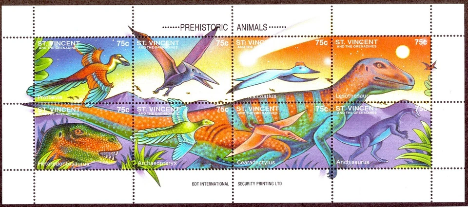 St. Vincent #2045 Prehistoric Dinosaurs Birds Pterosaurs (1994) sheet of 8 MNH - Image 1 of 1