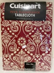 Indoor Outdoor Tablecloth Cuisinart 52"x84" Peva Flannelback Red Damask - Picture 1 of 5