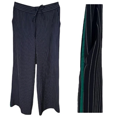 "Pantalones con cordón a rayas azul marino y2k de colección detalles verdes mujer pequeña cintura 30""" Foto 1 de 4