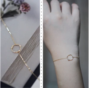 Sterling Silver Dainty Circle Bracelet gold silver delicate chain cubic zirconia - Picture 1 of 7