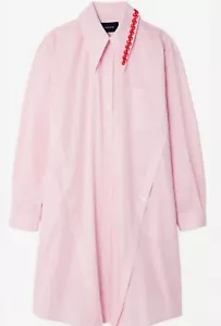 Simone Rocha Pink White Striped Oversized Midi Beaded Collar Shirt Dress M/L - Picture 1 of 8