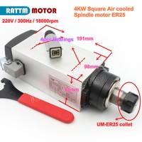 Square 4KW Air-Cooled Spindle Motor ER25 220V 18000rpm for CNC Router Engraving