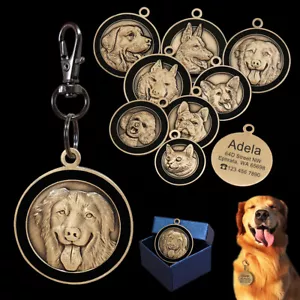 Personalized Dog Cat Tag 3D Patterns Heavy Duty Brass Pet ID Name Disc Engraved - Picture 1 of 20