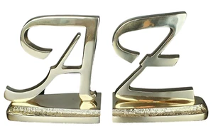 fantastic German Mid-Century Brass Book ends "A Z" hand polished - Picture 1 of 11