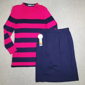 NWT Liz Claiborne Womens Medium Blue Pink Striped Sweater Skirt Set - Picture 1 of 16