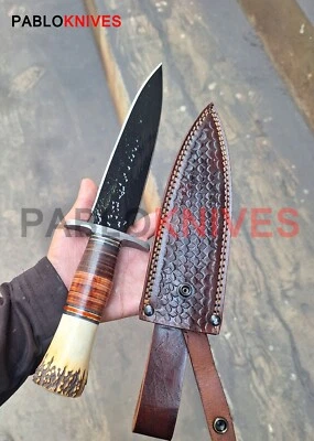 13" Rare Premium Hand Forged Carbon Steel Hunting Dagger Knife Stag Antler Horn - Image 1 of 4