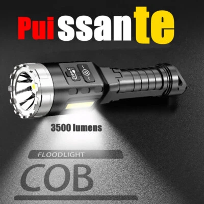 Lampe Torche Poche LED Rechargeable Tactique Etanche COB Mécanique Rando Brico