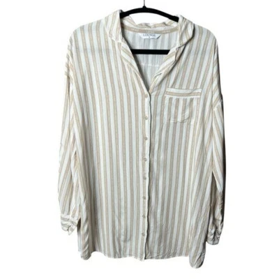 Lounge women’s sleep shirt tan & white stripped size small - Image 1 of 4