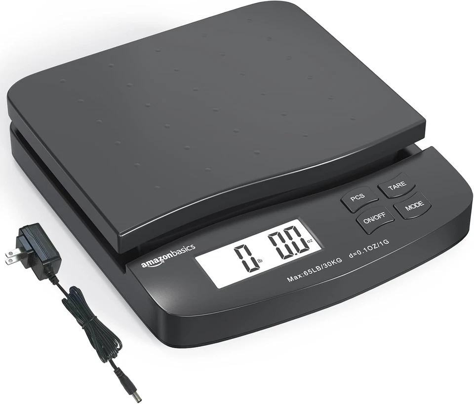 Amazon Basics Digital Postal Scale, AC Adapter, 65 lb 65 pound, Black  - Image 1 of 4