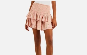 LUCKY BRAND Women's Smocked Pull-on Tiered Lined Mini Skirt L NEW $80 7W92071 - Picture 1 of 3