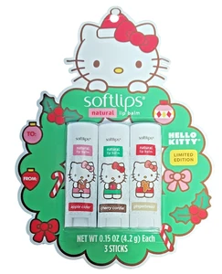 Softlips Hello Kitty Natürlicher Lippenbalsam Set 3er Pack Apfelwein Kirsche Lebkuchen - Bild 1 von 12