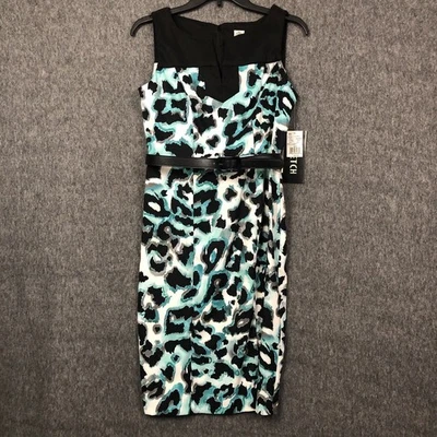 Vestido Vaina Sangría Mujer 6 Floral Blanco Aqua Negro Cinturón Sin Mangas Cremallera Foto 1 de 4