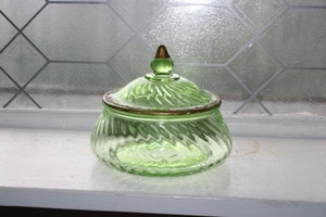 Green Depression Uranium Glass Candy Dish Spiral Green Anchor Hocking 1920s - Picture 1 of 6