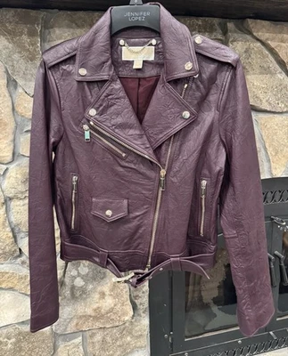Michael Kors Women Purple/Plum 100% Percent LAMB Leather Zip Front/Arms Jacket M - Image 1 of 4
