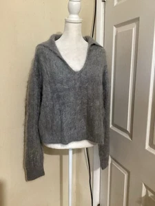 J. Crew Heather Dark Gray Brushed Cashmere Sailor Collar Sweater L - Picture 1 of 6