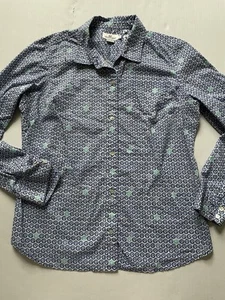 Vineyard Vines Shirt Damen 14 blau grün Geo Kreise Schweizer Tupfen Knopfleiste - Bild 1 von 8