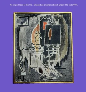 Kjeld Jensen (1922) óleo vintage - taller de artista con escultura. Fecha 59- Certificado de autenticidad - Imagen 1 de 7
