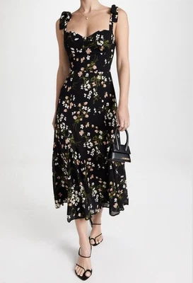 New Reformation Nadira Tie Strap Maxi Dress Size 8 Black Floral Print - Image 1 of 4
