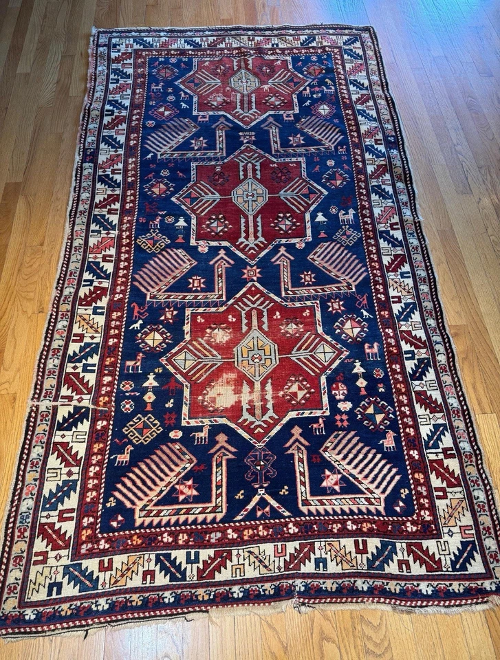 Encantadora antigua caucásica kazaja maravillosa pieza de grado de coleccionista C.1900 7’4x4’1 Foto 1 de 4