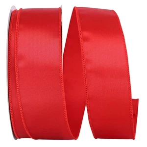 Elegant 50 Yards Red Wired Edge Satin Ribbon - Ideal for Bows and Decorations - Picture 1 of 2