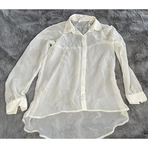 LC Lauren Conrad Bluse Knopfleiste Spitzendetail hinten weiß Top Bluse Xsmall - Bild 1 von 8